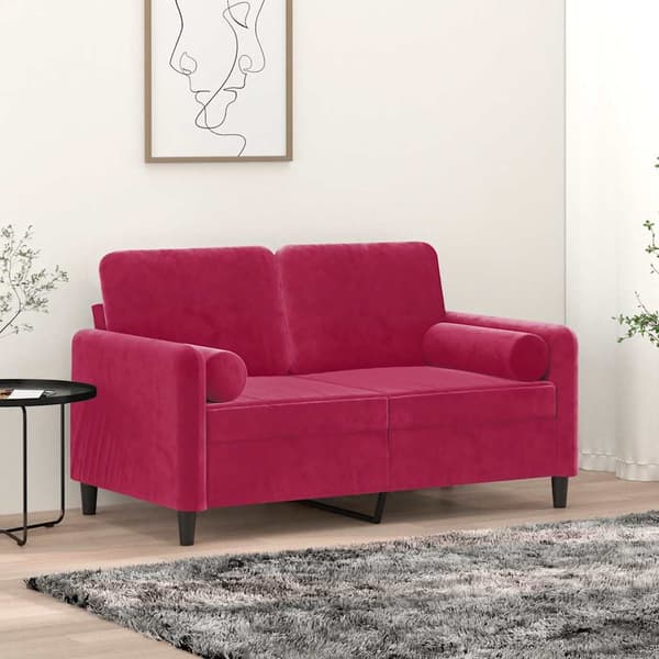 vidaXL Prydnadskuddar, set om 2, vinröd, Ø15x50 cm, sammet