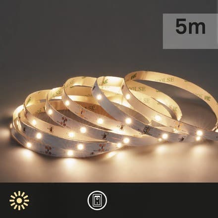 LED-remsa 5m 16W Varmvit Självhäftande med strömbrytare Vardagsrum Sovrum