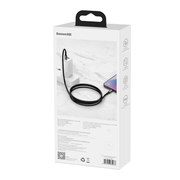 Baseus Tungsten Gold USB-C til Lightning-kabel, 20W, 5A, PD, 1m (sort)