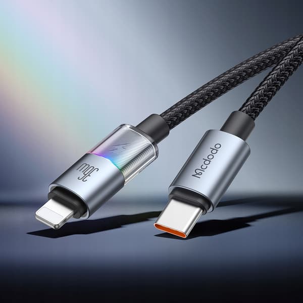 MCDODO USB-C KABEL HURTIG OPLADNING TIL IPHONE LIGHTNING 36W 1M LED SORT