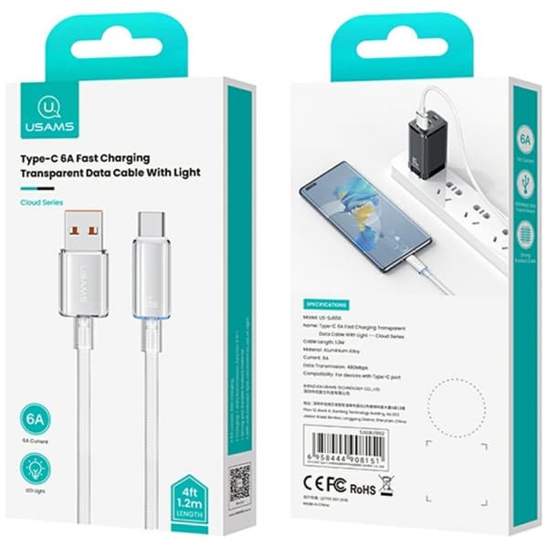 USAMS Cloud Series US-SJ658 6A USB-A til USB-C kabel 1,2m sort