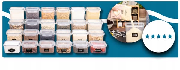 BEHOLDERE til tørfoder, lufttætte plastbeholdere, sæt med 24