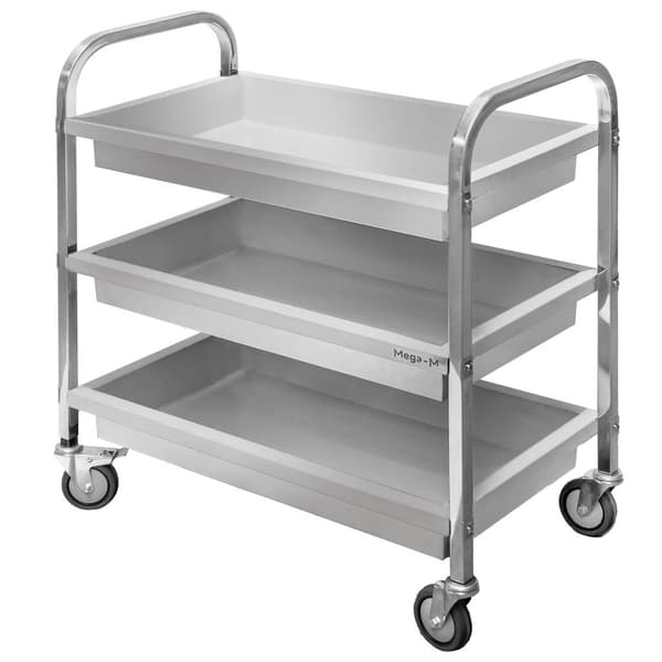 Mega-M serveringsvogn af rustfrit stål 3-hylder dyb 85x45x90 cm