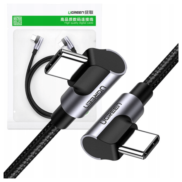 UGREEN US323 USB-C - USB-C -kulmakaapeli, PD, 3A 60W, 1m (musta)