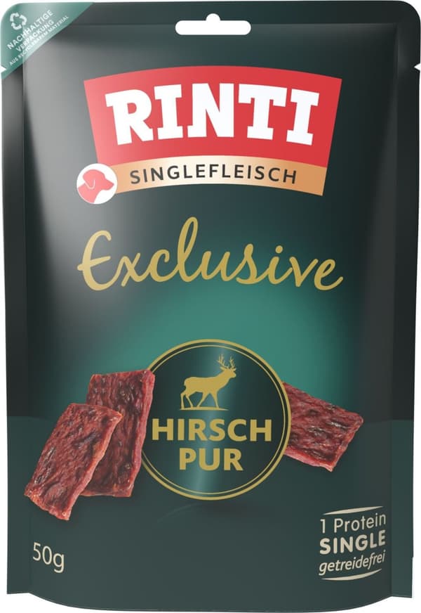 Rinti | Snack Pur | Singlefleisch Eksklusiv 50g - Hjort 50g