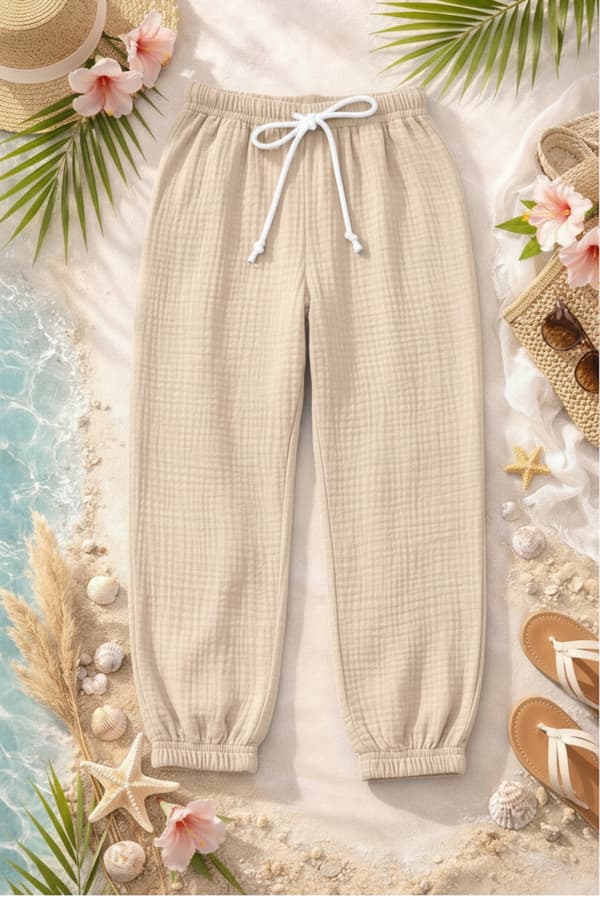 DAMMUSLINBYXOR Ungdom M Sommar BOMULL 100% Luftig BEIGE
