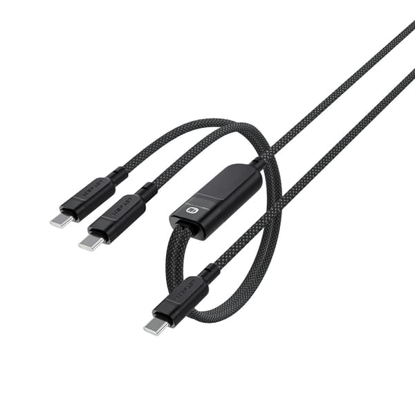 Acefast C5 USB-C - USB-C / USB-C 2-i-1-kabel 100W 480Mb/s - Sort