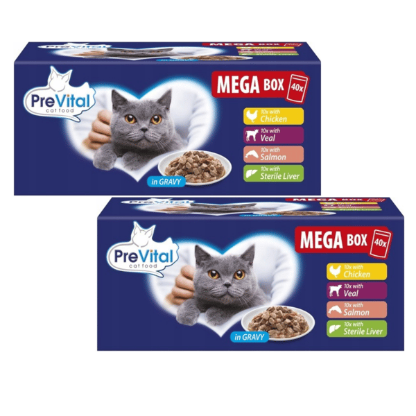 PreVital vådfoder til katte 2x ÆSKE 80x100g blanding af smagsvarianter