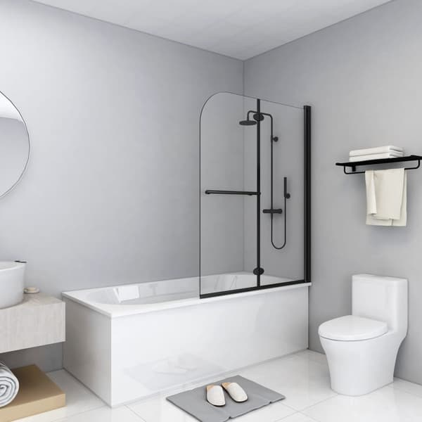 vidaXL foldbar badekarsskærm, 2 paneler, ESG, 95 x 140 cm, sort