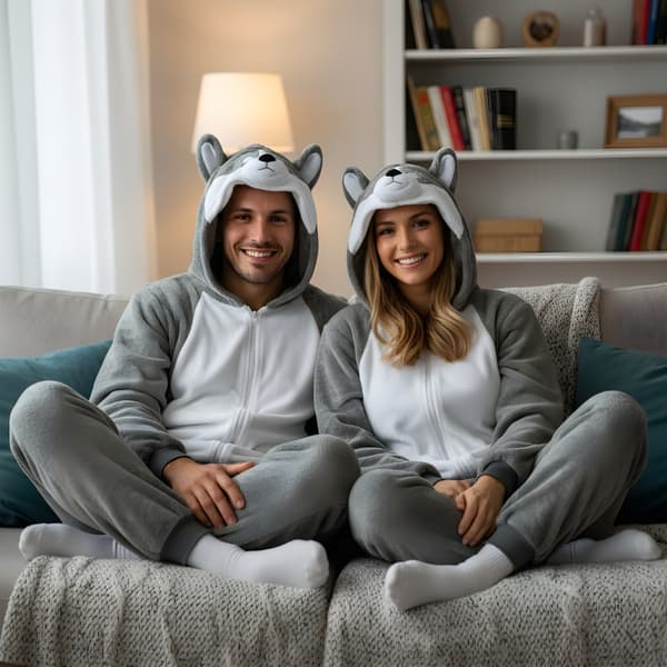 Kigurumi-pyjamas husky grå storlek 165-175 cm