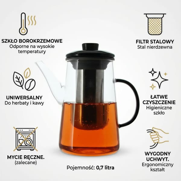 GLASKANNA TEI-INFUSER 0,7L TRANSPARENT MED FILTER Ø10,6 CM