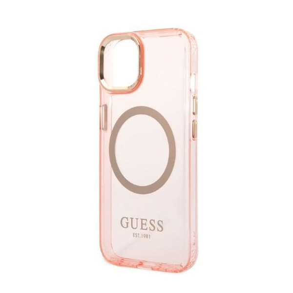 Guess Gold Outline Translucent MagSafe - iPhone 14 Plus cover (lyserød)