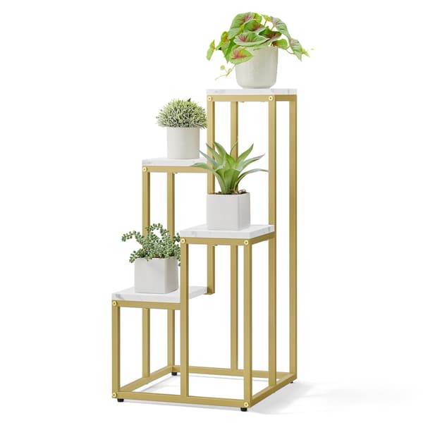 Blomsterstativ med 4 hylder - marmor / guldben