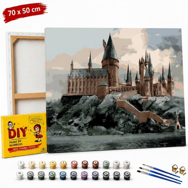 Måla efter nummer-bild med ram Vy över Hogwarts Harry Potter 70x50cm