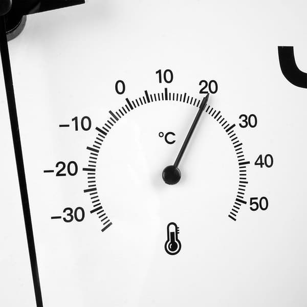 Hvidt vægur med termometer og hygrometer, 30 cm