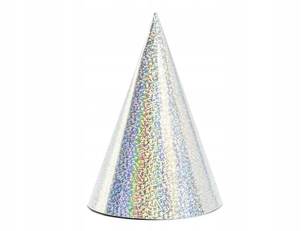 Holografiska hattar, silver, 10 cm, 6 st. 1 förpackning.
