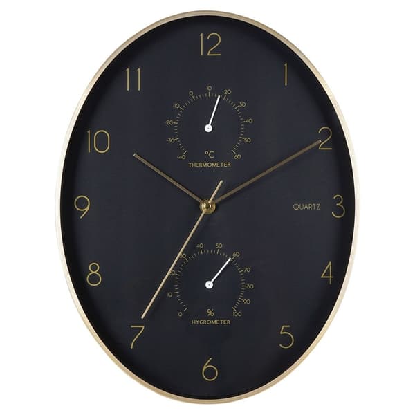 Vægur sort guld med termometer og hygrometer 27x34,5 cm