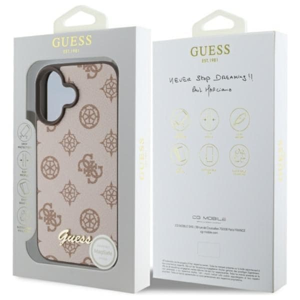 Guess Peony Script MagSafe - iPhone 16-skal (brunt)