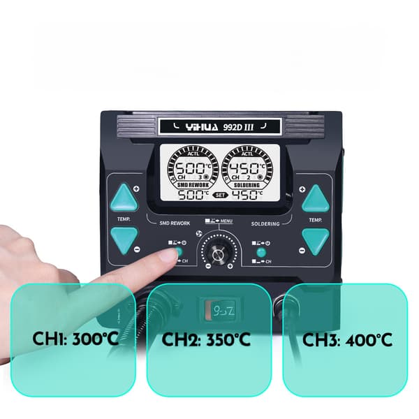 Yihua 992D-III Loddestation + Varmluftkolbeholder + PCB-holder