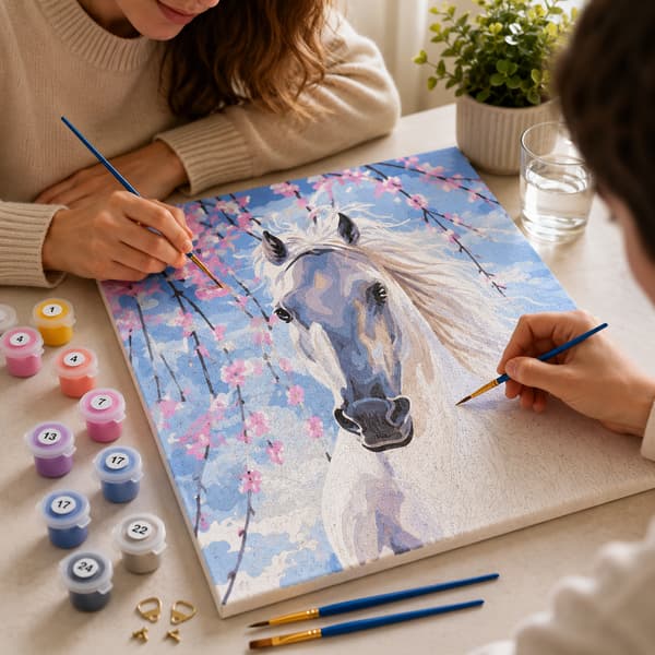 TALMALERI MED RAMME Billeder til maleri - Hvid Hest 40x50 cm