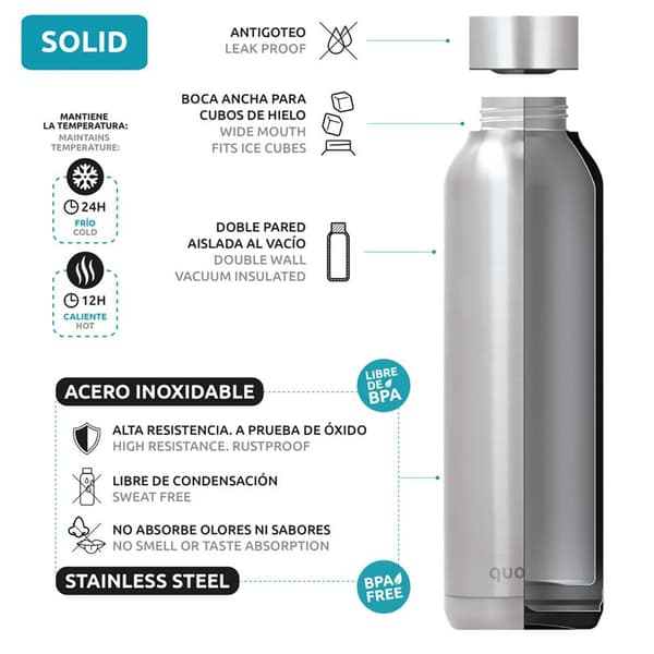 Quokka Solid - Termosflaska i rostfritt stål 630 ml (Jet Black)