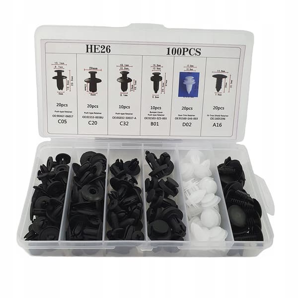 Sæt med 100 clips til bilpolstring