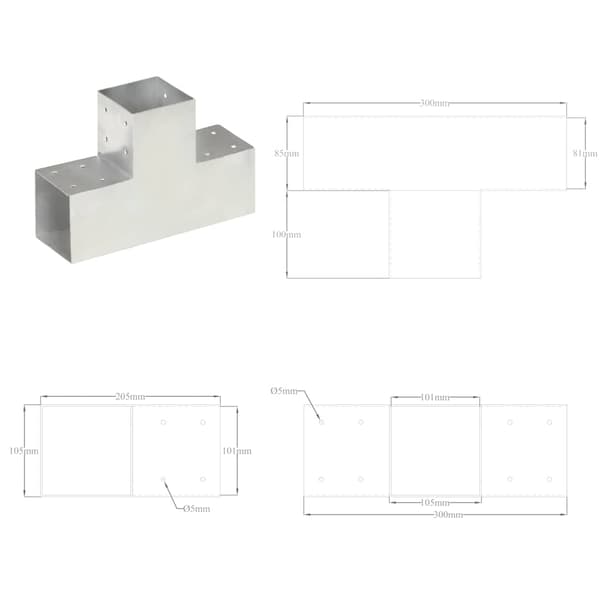 vidaXL T-stykker, 4 stk., galvaniseret metal, 101x101 mm