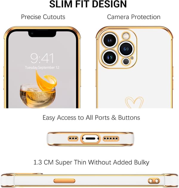 APPLE IPHONE 13 PRO SILIKONE ETUI HVIDGULD TILBEHØR HJERTE A2483