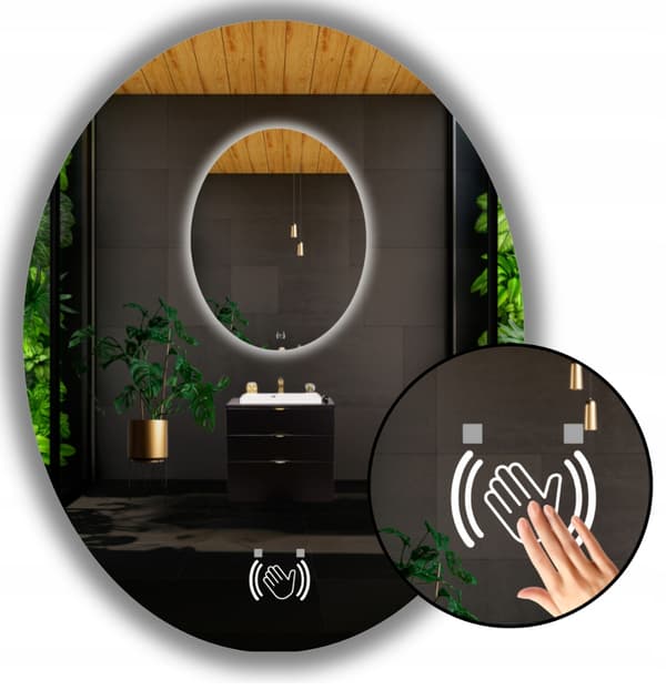 Oval ellipse LED spejl 100x80 med berøringsfri sensorafbryder