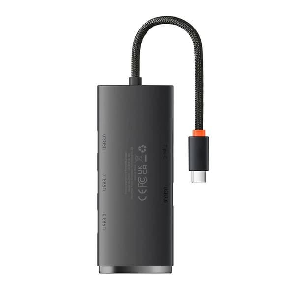 Baseus Lite Series 4-i-1 Hub USB-C til 4x USB 3.0 + USB-C, 25cm (sort)