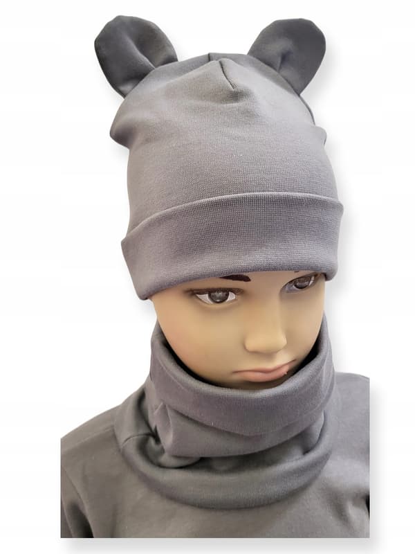 Set Hatt + Scarf för barn med öron storlek 52-56 grå
