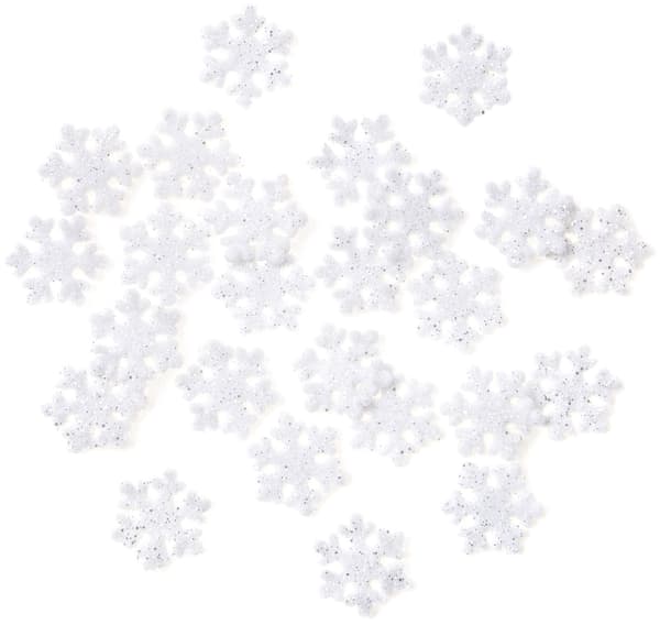 Vita snöflingor med silverglitter 2,4 cm 24 st.