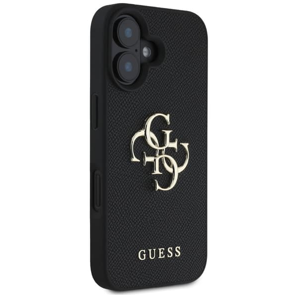 Guess Grained Big 4G Logo Small Classic Logo cover til iPhone 16, sort
