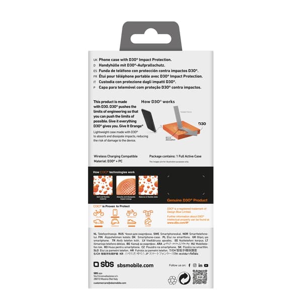 SBS Full Active D3O -suojakuori iPhone 16 Plussalle - musta