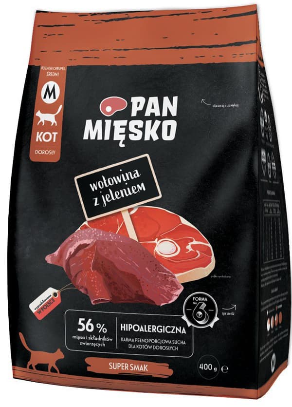 Mr. Meat | Torrfoder för katter | 400 g förpackning - Vuxen | Nötkött med hjort M 400 g