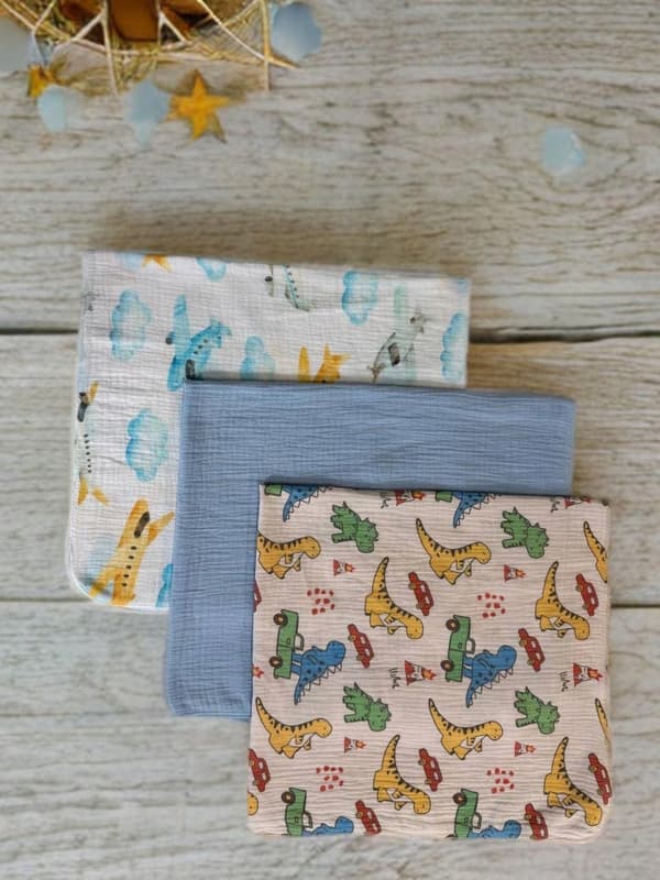 3-paket mini musslinkläder 38x38 klutar moln dino blå