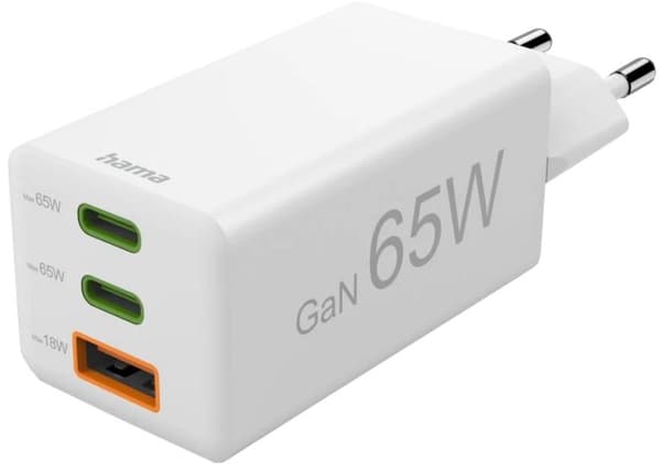 HAMA GaN 65W PD/QC Netadapter Hvid