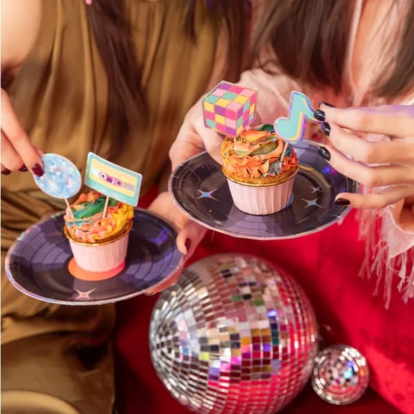 Cupcake-dekoration för cupcakes, retro disco, 80-talsfest, 8 st.