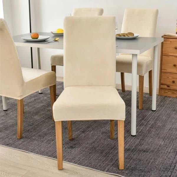 Stolebetræk sæt med 6, elastisk, universal, lys beige