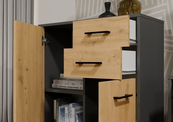 SIMPLO 2D2S KOMMODE 74 CM 2 DØRE 2 SKUFFER ANTRACIT ARTISAN OAK