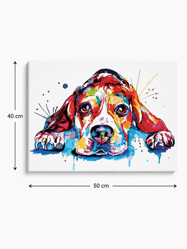 Maleri efter tal med ramme Billeder til maleri - Farverig hund 50x40 cm