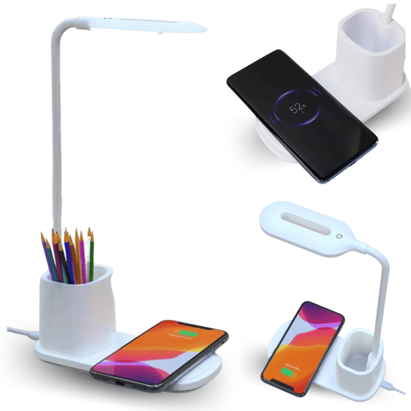 Skrivebordslampe LED hvid dobbelt touch ur LCD-display USB