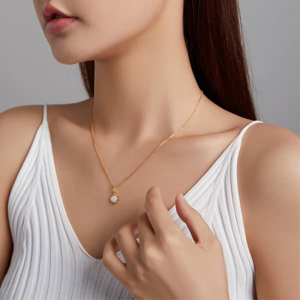 Silverhalsband, förgyllt, solopal, 925 silver, justerbart