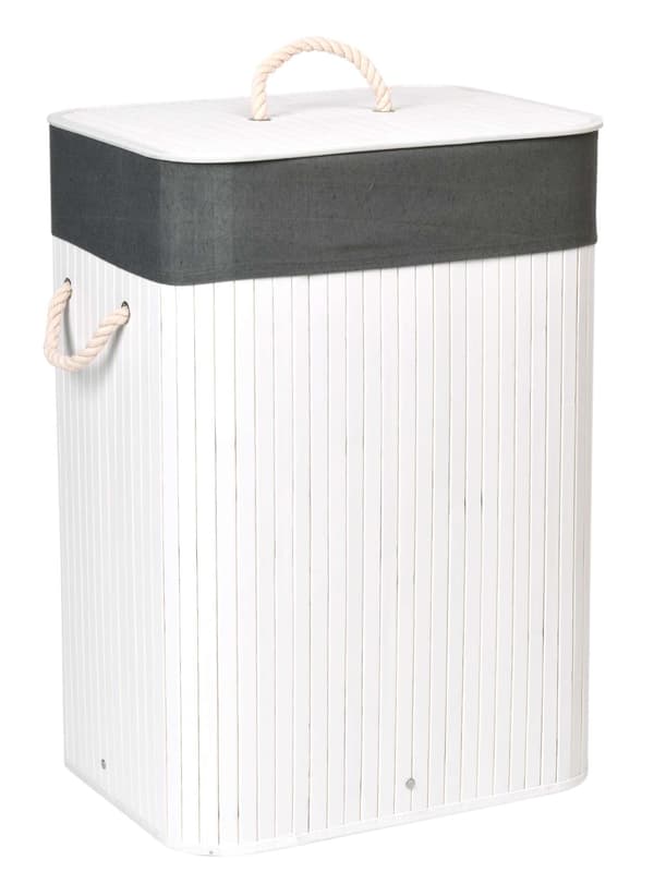 Bambu tvättkorg med lock 80L vit och grå