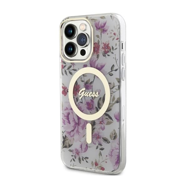 Guess Flower MagSafe - iPhone 14 Pro -kotelo (kirkas)