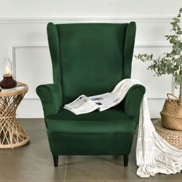 Wingback-tuolin päällinen, joustava sametti, XL, vihreä, yleisistuin