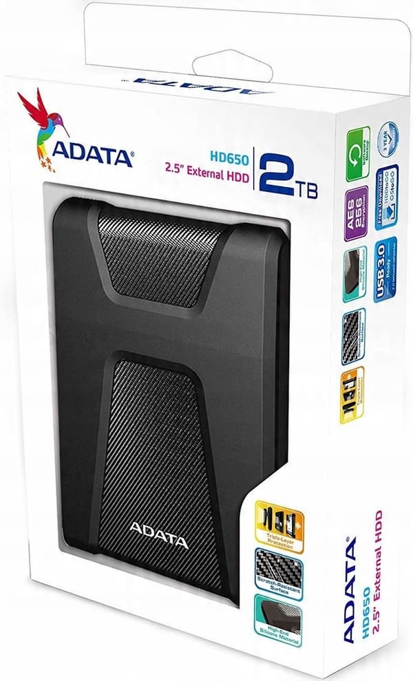 ADATA HD650 2TB 2,5" USB 3.1 eksternt drev sort