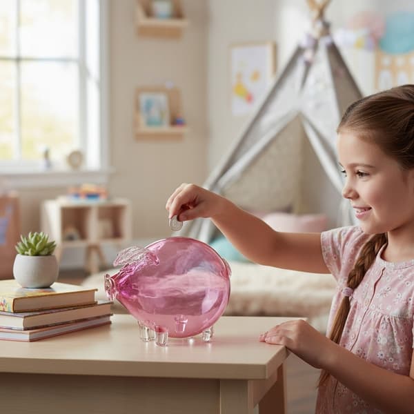 Stor rosa glasspargris för en flicka, present till bröllop