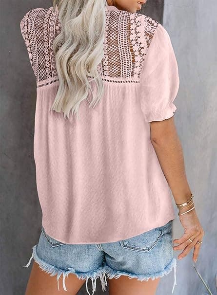 DAME PINK BLUSE MED BLONDE, KORTÆRMET, S