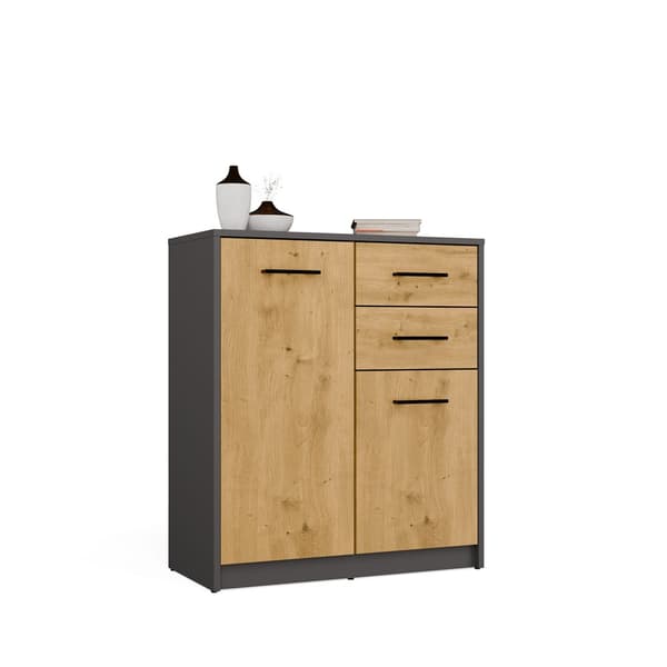 SIMPLO 2D2S KOMMODE 74 CM 2 DØRE 2 SKUFFER ANTRACIT ARTISAN OAK